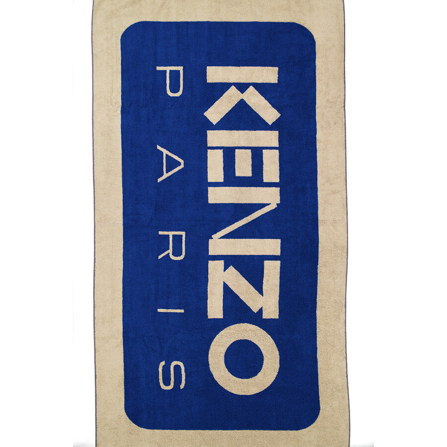 Kenzo Logo Print Cotton Beach Towel In Blue