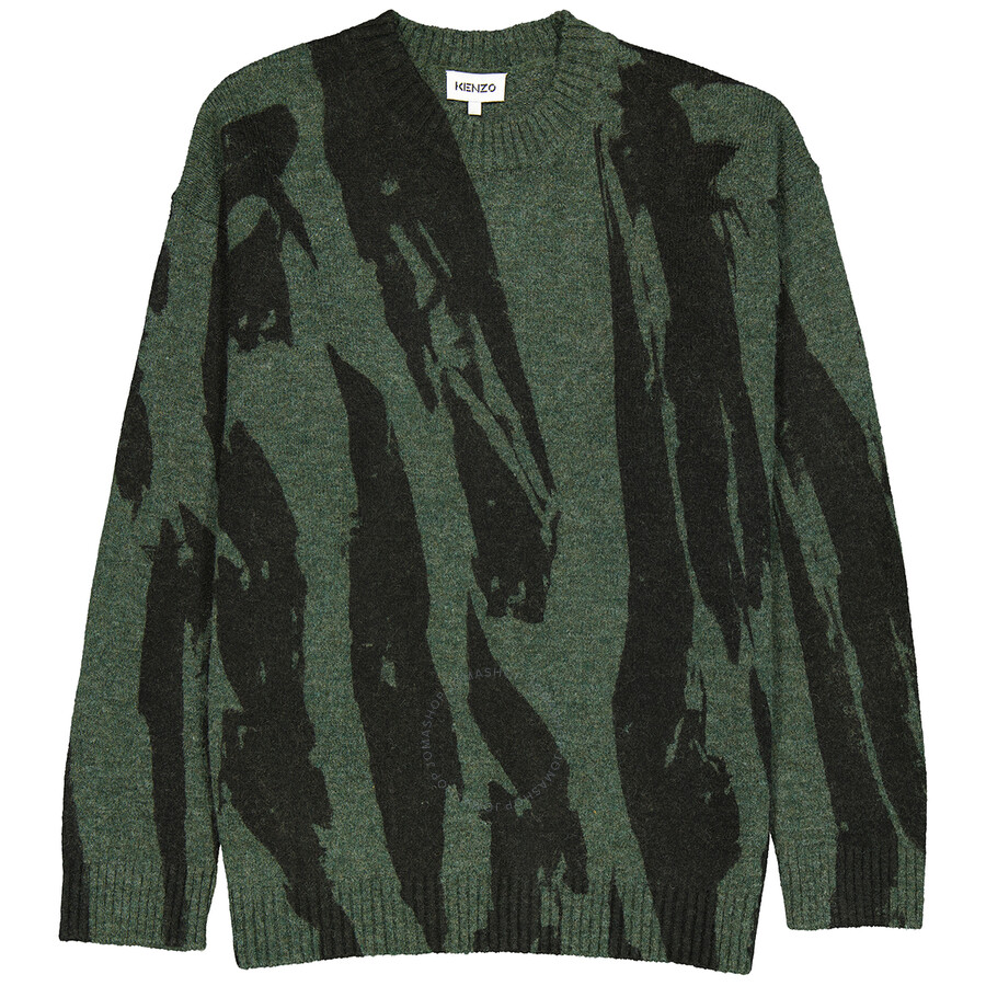 Kenzo Men's Dark Khaki Wool-blend Pleat Camo Jumper, Brand Size X-Large ...