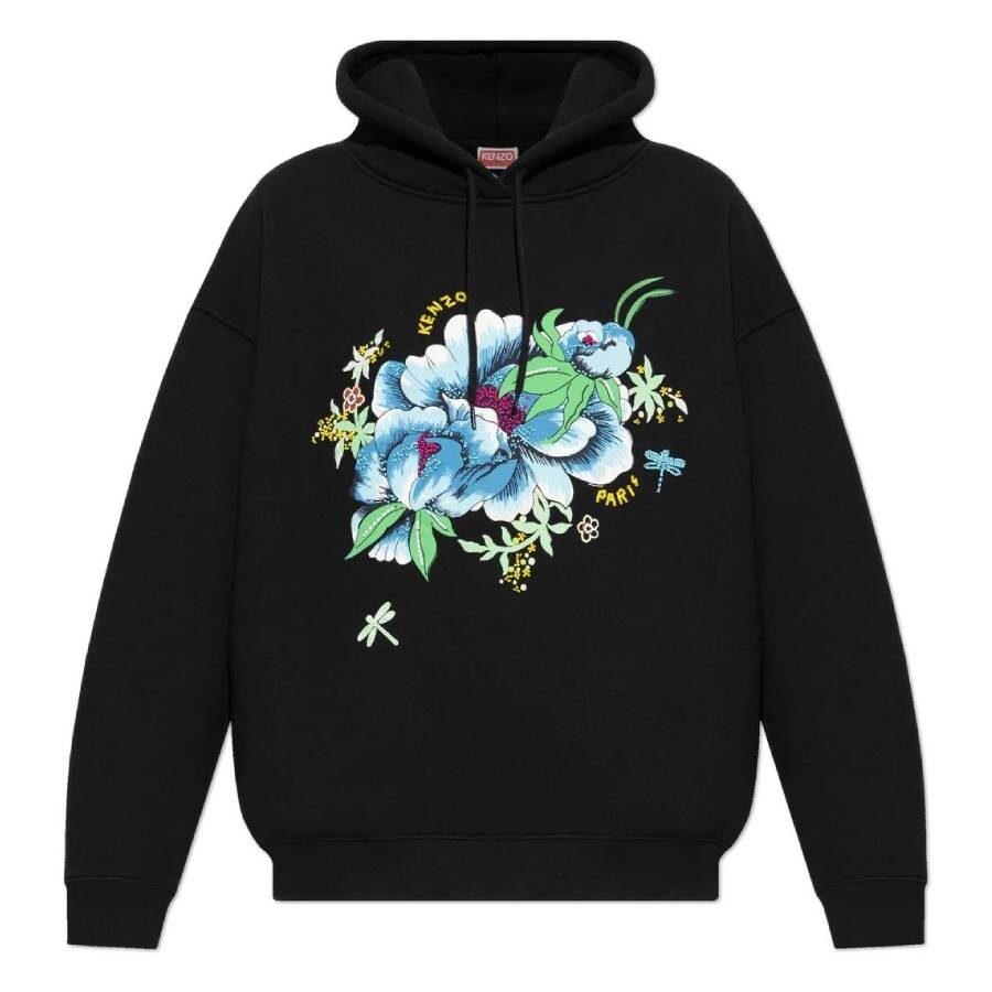Peonies Embroidered Oversized Cotton Hoodie