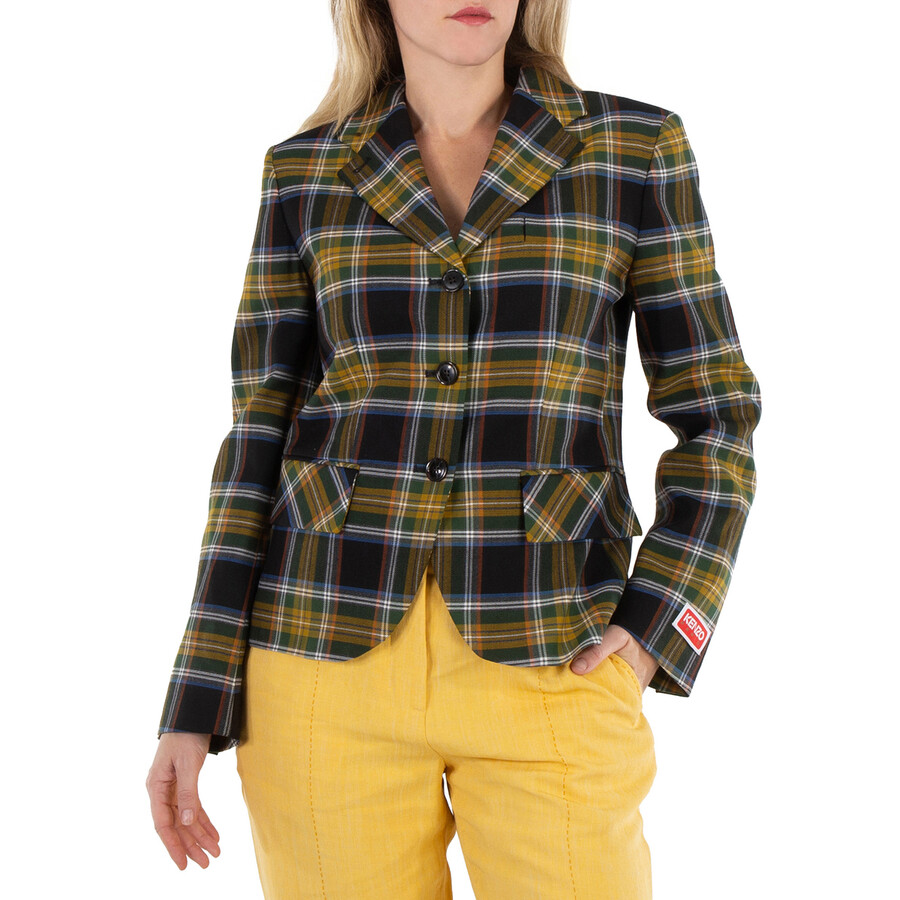 Plaid Front Pocket Fitted Blazer