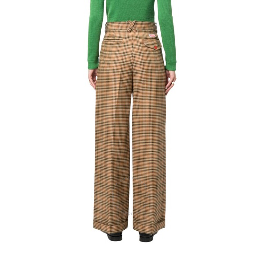 Kenzo Plaid Tailored Wide Leg Pants In Yellow