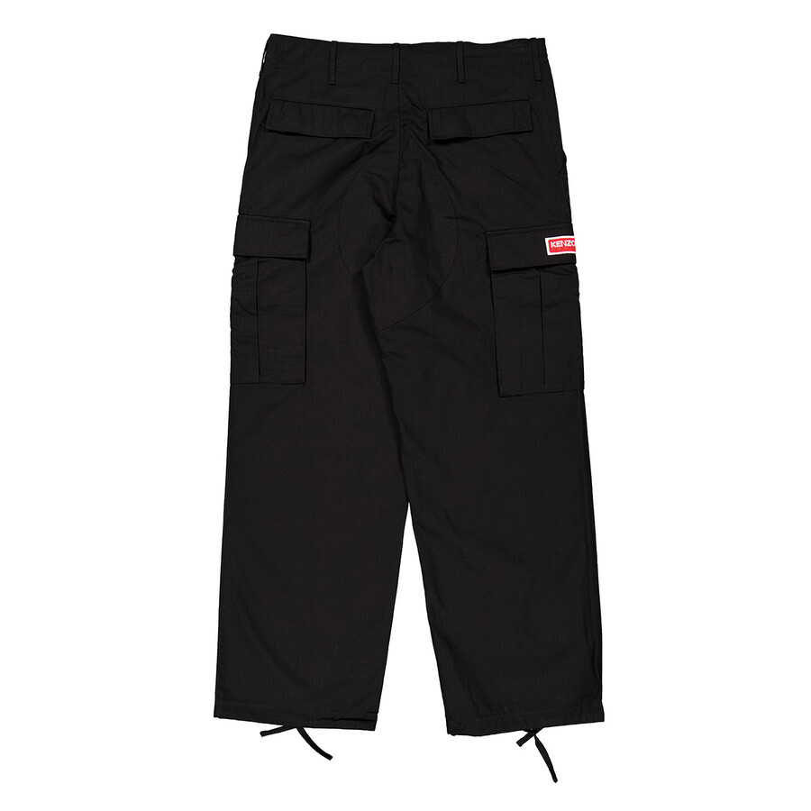 Kenzo Cargo Trousers In Cotton Ripstop Texture In Black