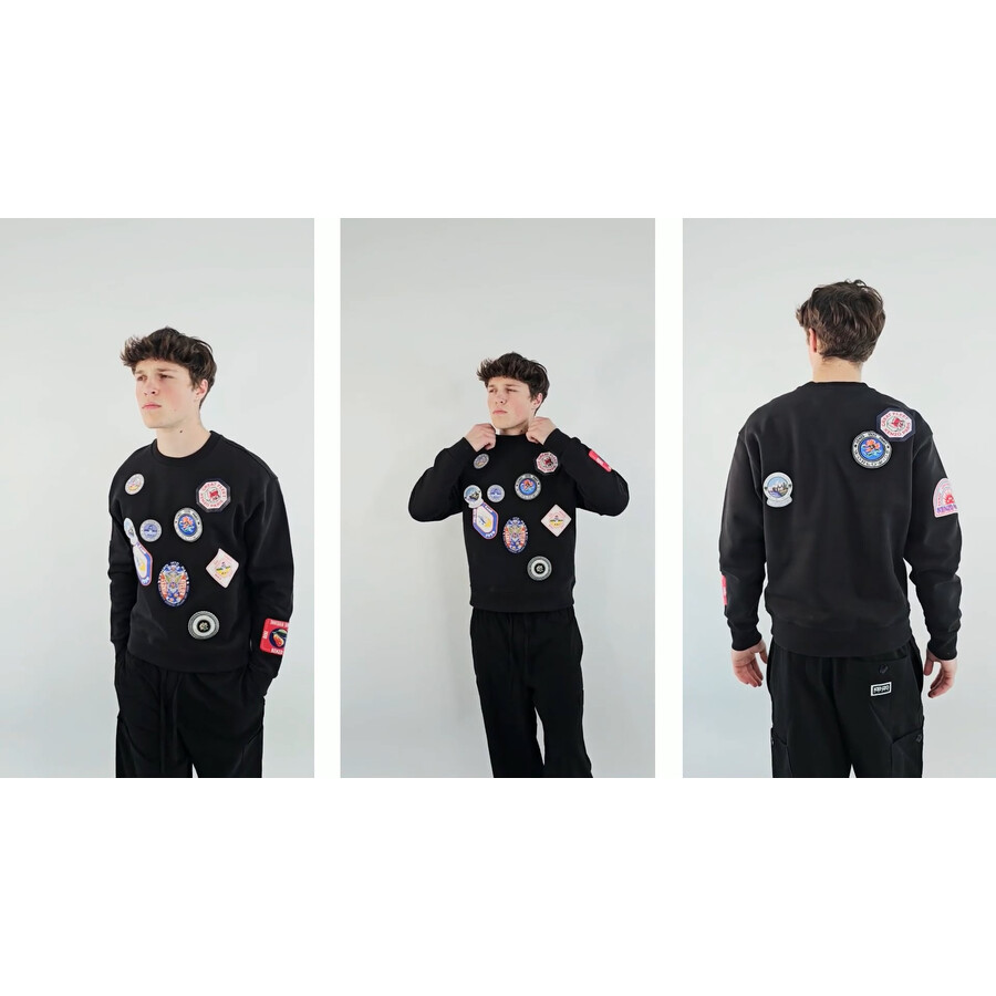 Kenzo Travel Patches Crewneck Sweatshirt, Size Small FD65SW0944ME