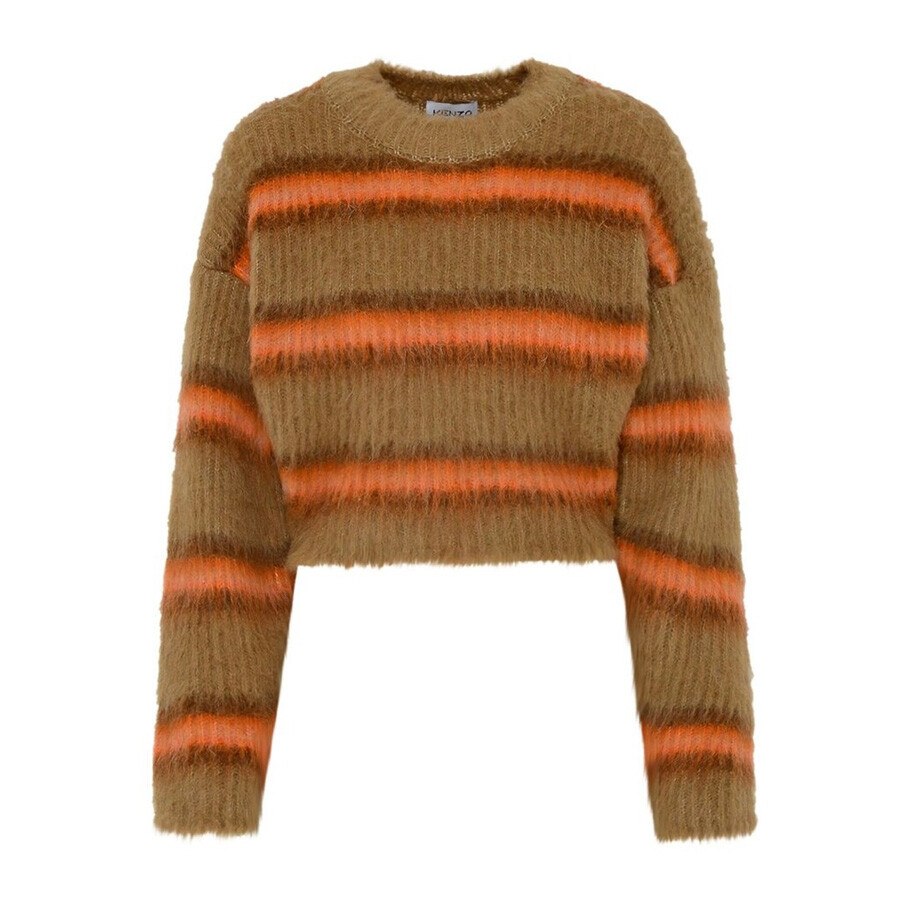 Womens Striped Alpaca Blend Cropped Sweater, Size X-Small