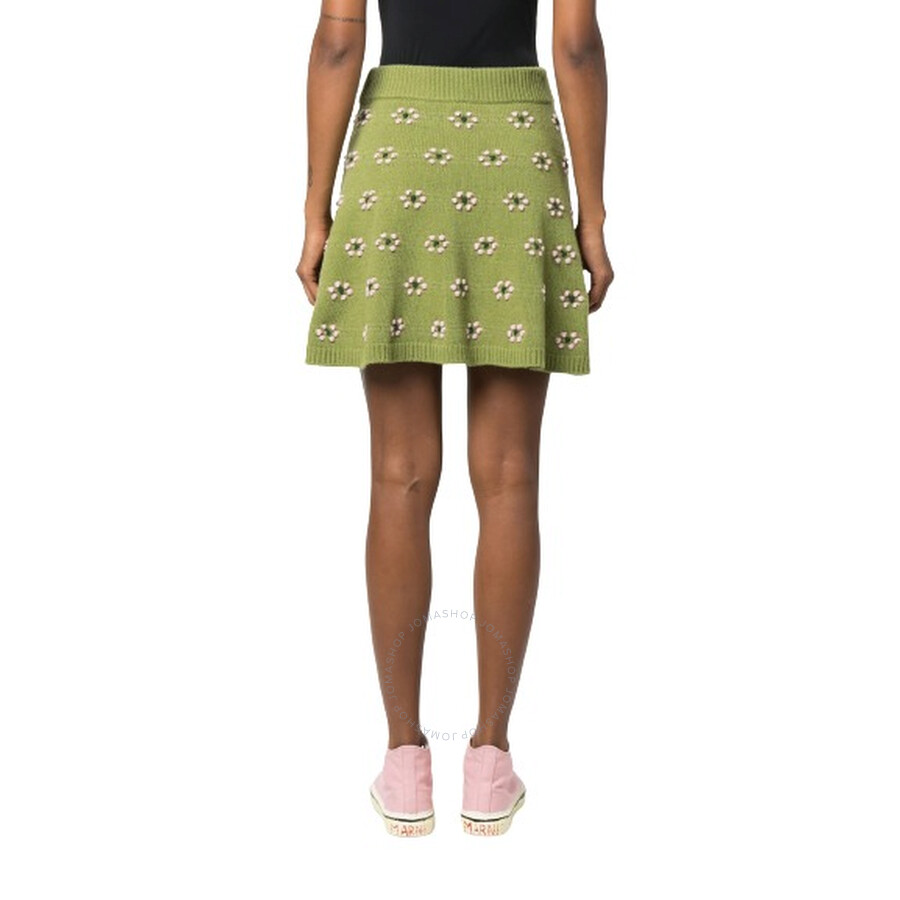 Kenzo Wool Floral Motif Mini Skirt In Green