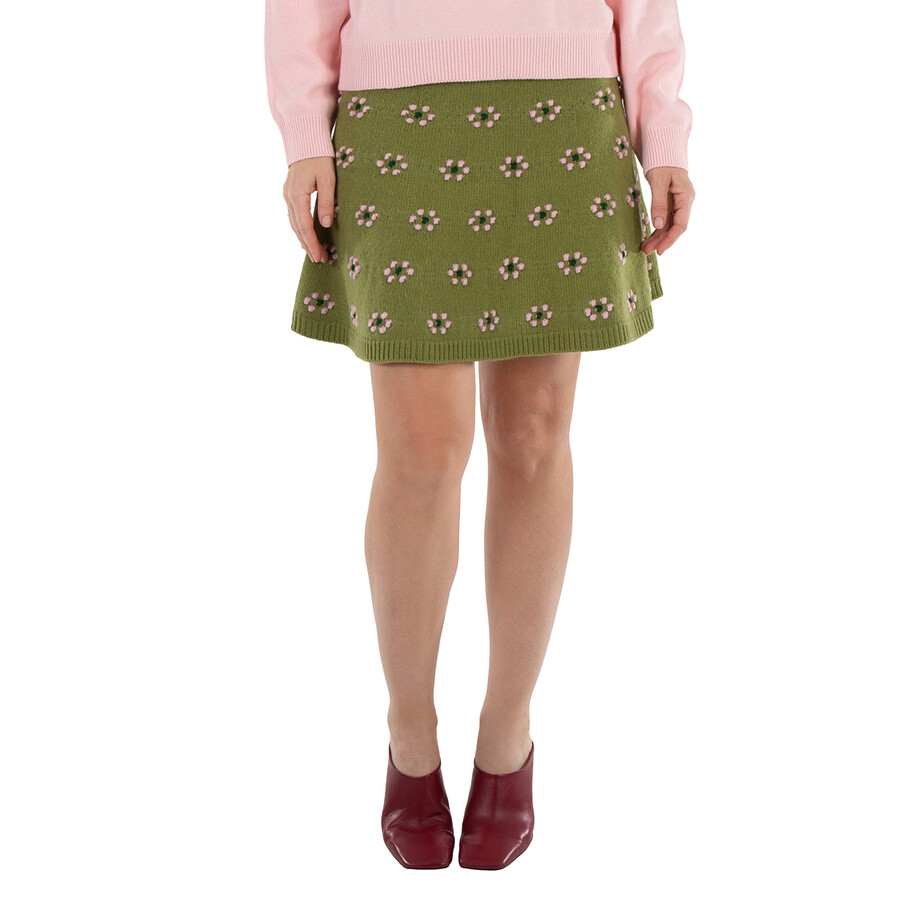 Wool Floral Motif Mini Skirt