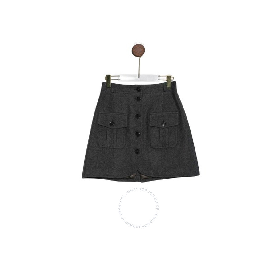 Kenzo Woolen Button Front Pocket Skirt In Grey