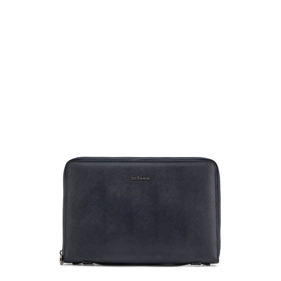 Kiton Leather Holder In Leather In Blue
