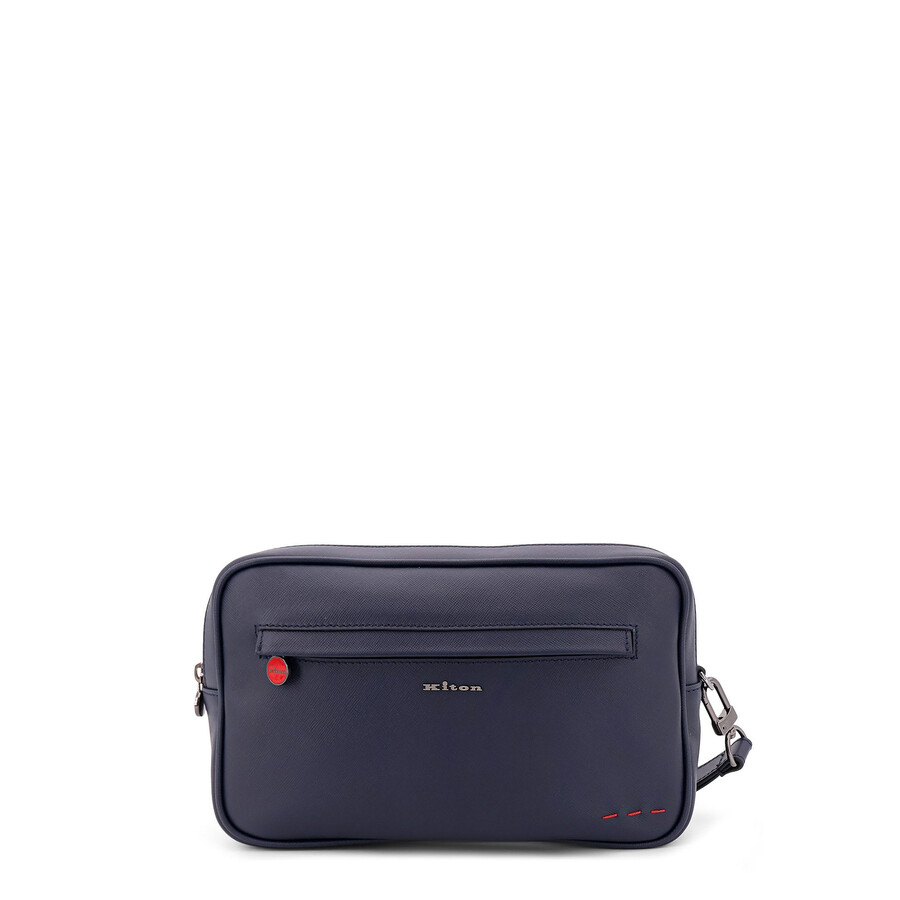 Kiton Leather Clutch In Blue
