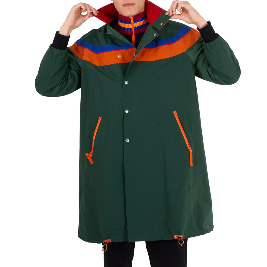 Kolor Beacon Men's Green Colorblock Nylon Long Jacket, Brand Size