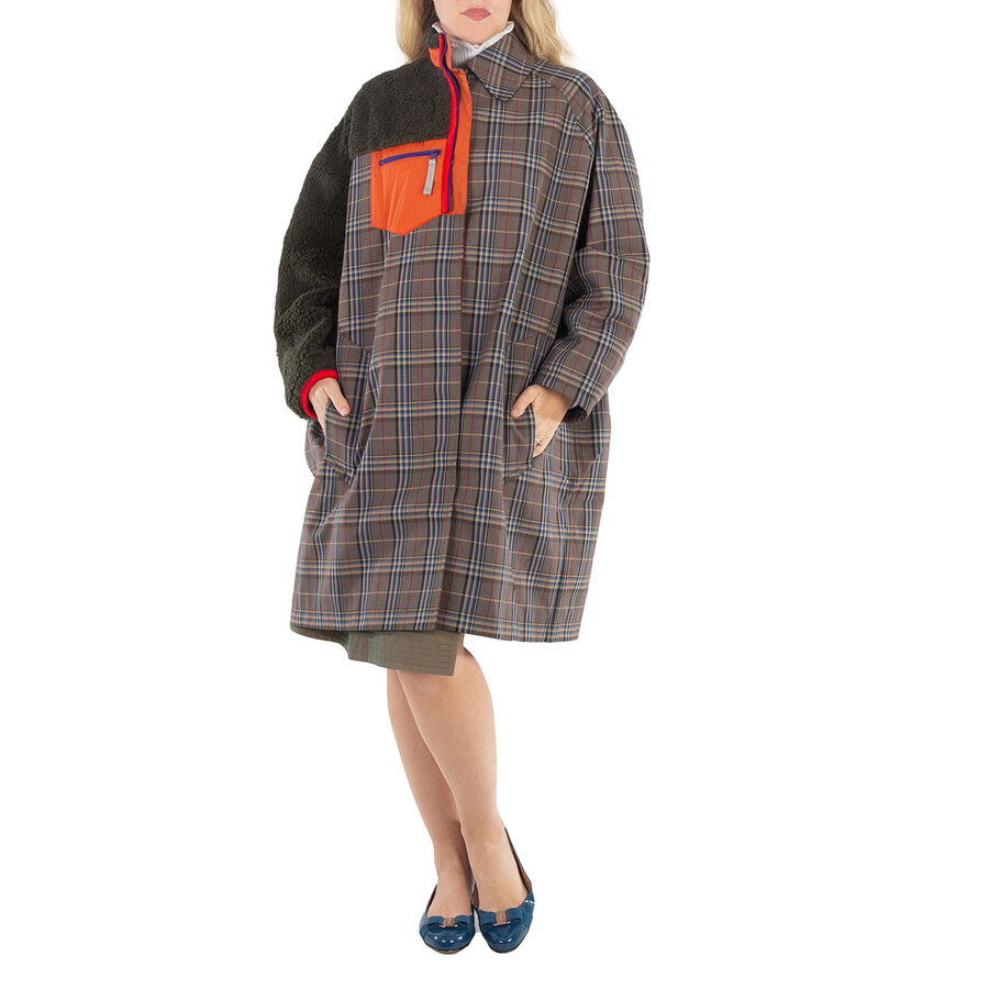 Ladies Glen Plaid Panelled Single-Breasted Coat