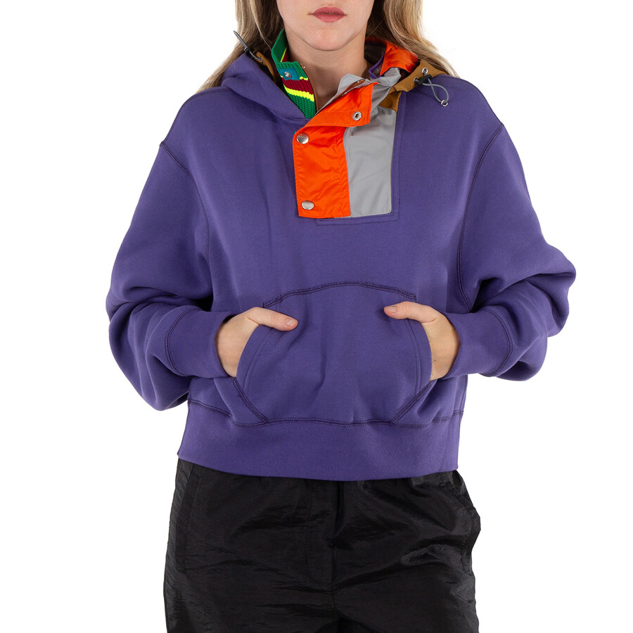 Ladies Light Purple Panelled Cotton Hoodie