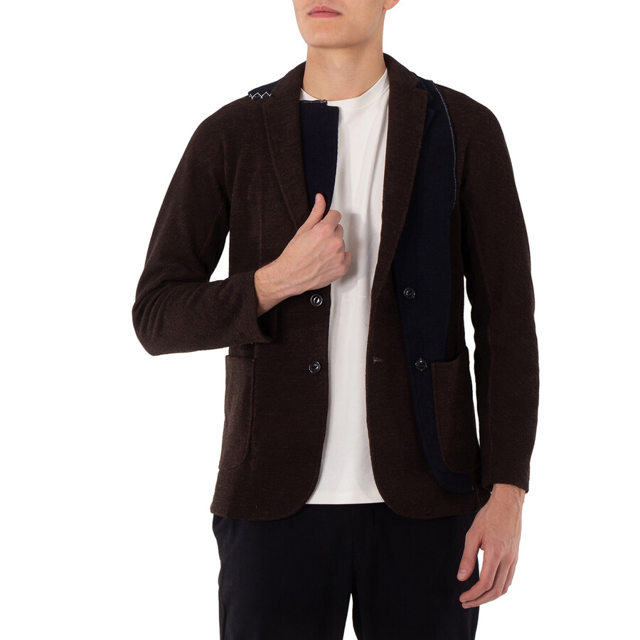 Men's Brown Patchwork-Design Wool Blazer
