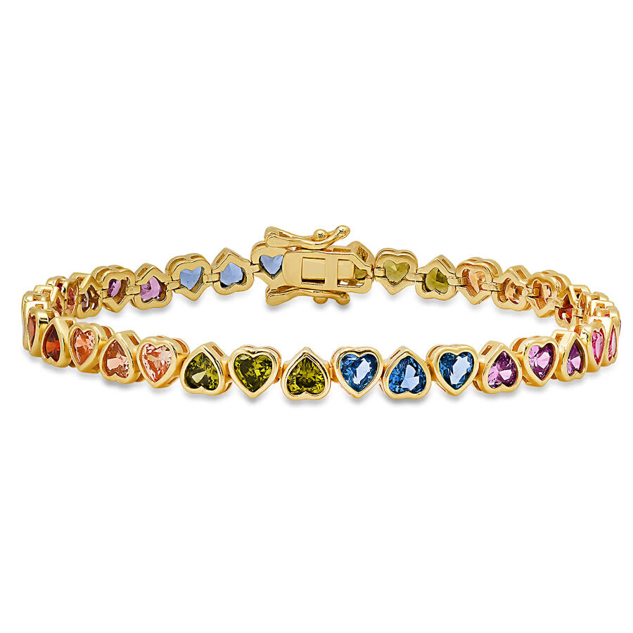 Kylie Harper 14k Gold Over Silver Bezel-set Multi Color Heart Cz Tennis Bracelet In Gold