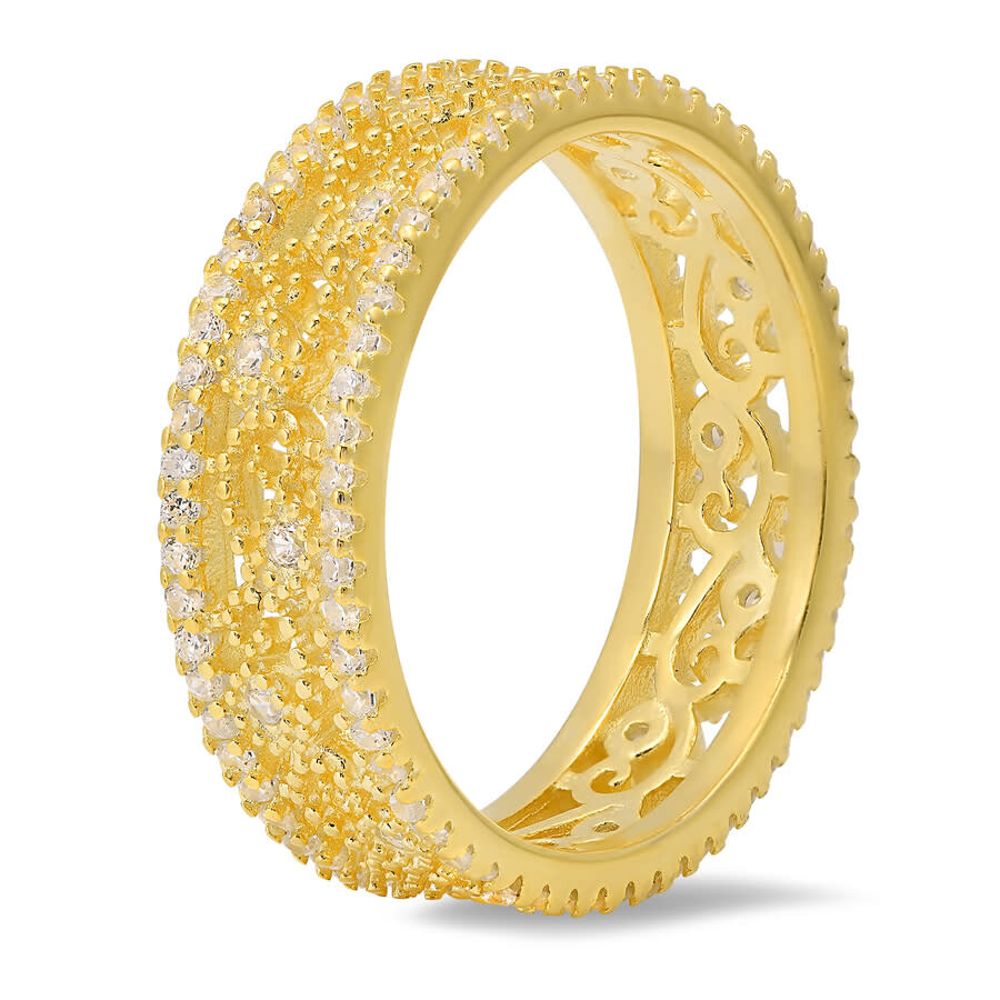 Kylie Harper 14k Gold Over Silver Vintage Floral Cz Eternity Band Ring In Gold