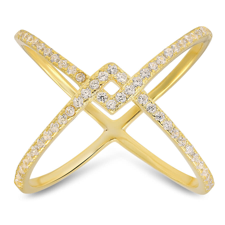 Kylie Harper 14k Gold Over Silver Zig-zag Crossover Cz Ring