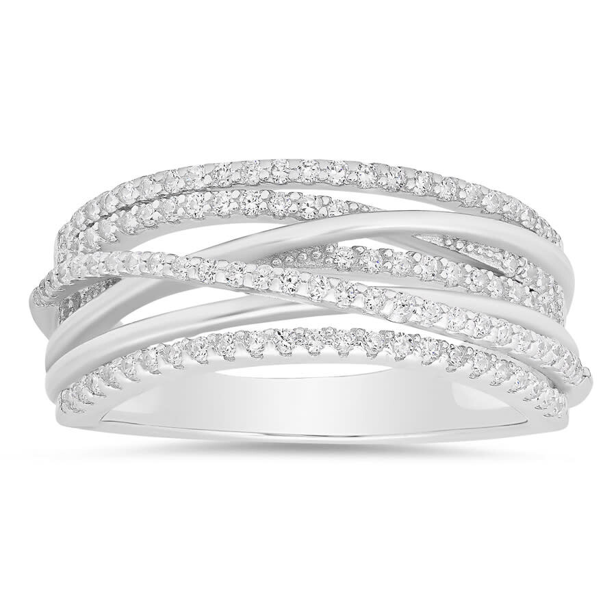 Kylie Harper Sterling Silver Crossover Statement Cz Ring