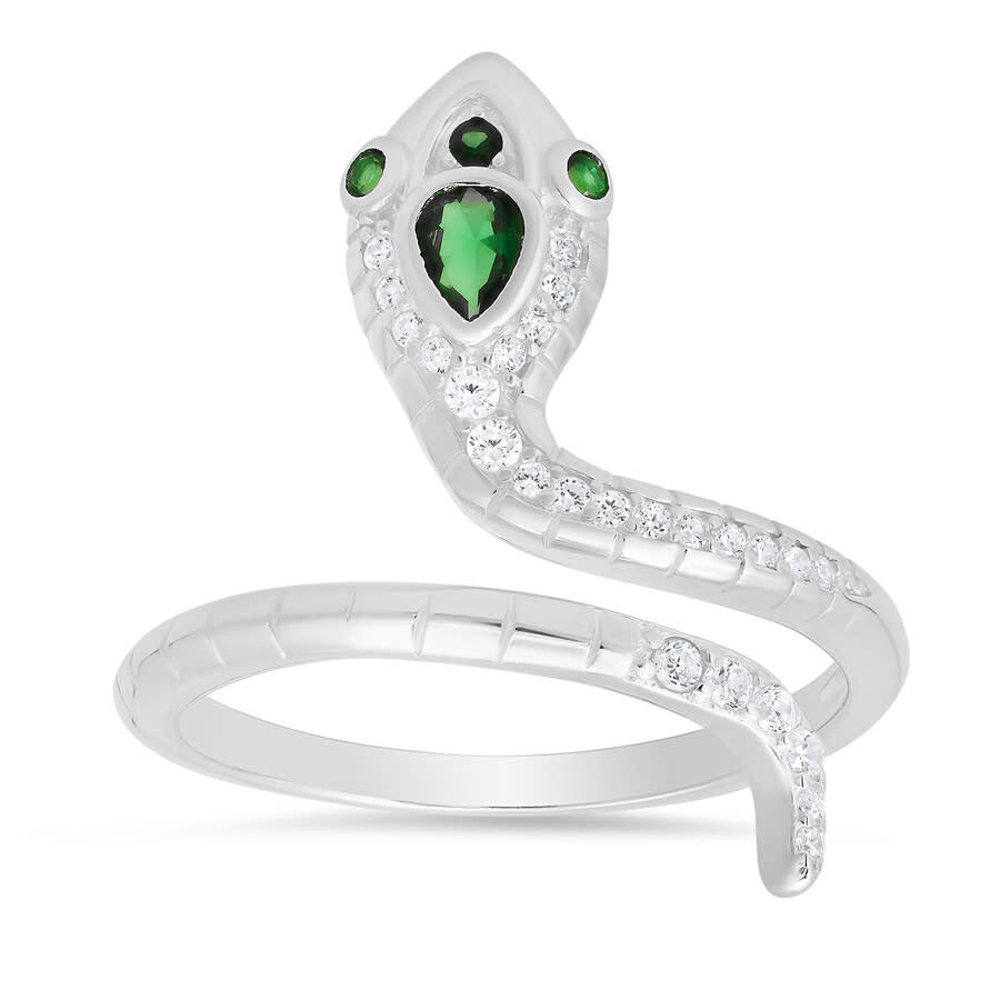 Shop Kylie Harper Sterling Silver Cz Snake Ring In Silver Tone