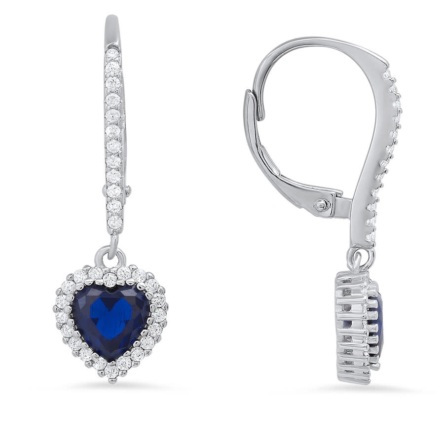 Sterling Silver Blue Halo Leverback Earrings Created With