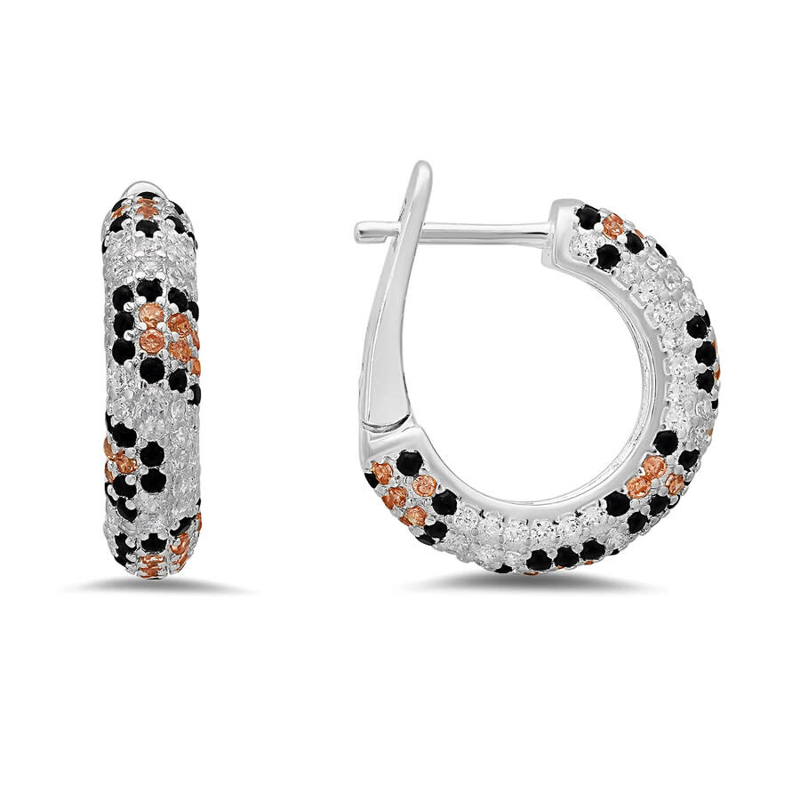 Kylie Harper Sterling Silver Leopard Skin Pave CZ Hoop