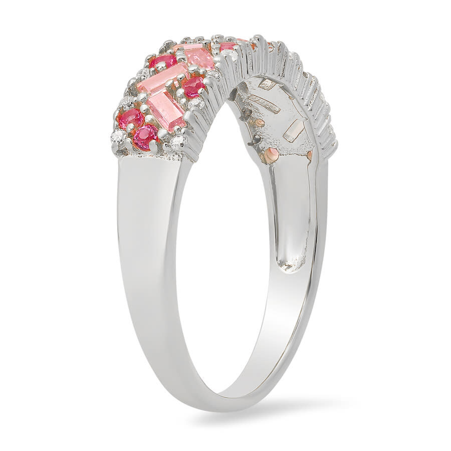 Kylie Harper Sterling Silver Pink Sapphire Cz Ombre Baguette-cut Band Ring In Silver Tone