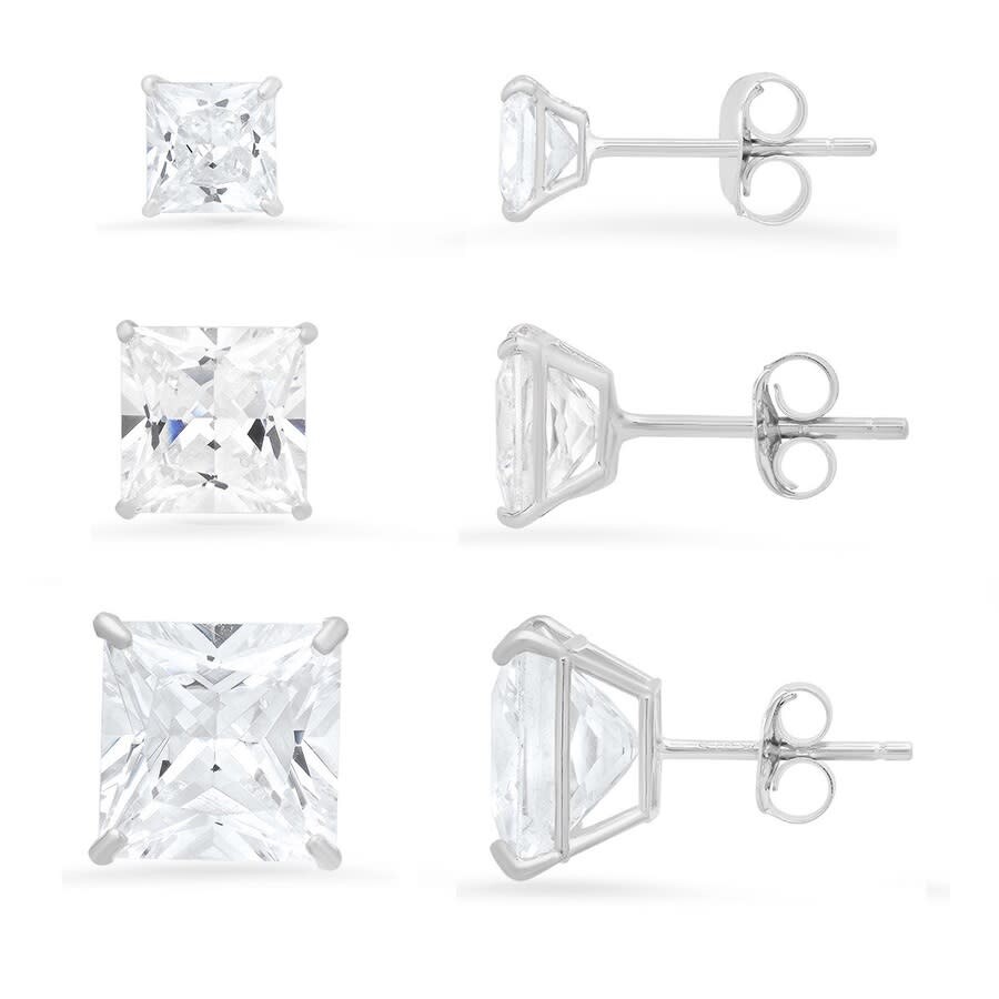 Shop Kylie Harper Sterling Silver Set Of 3 Princess-cut Cubic Zirconia  Cz Earring Set In Silver-tone