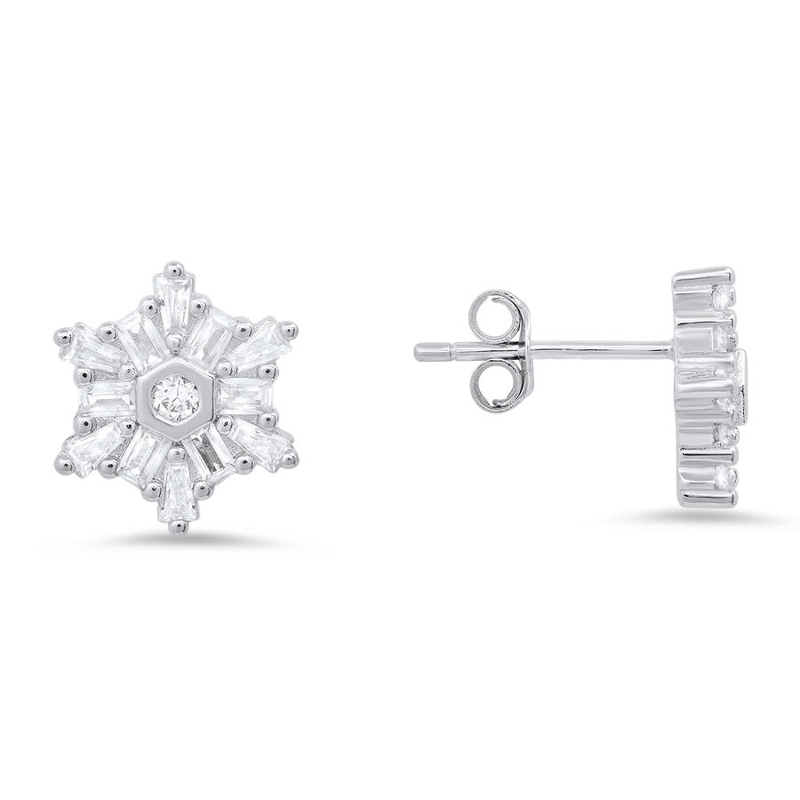 Mesnt Women's Sterling Silver Snowflake Necklace - Cubic Zirconia Flower Pendant, 16+2 Inch