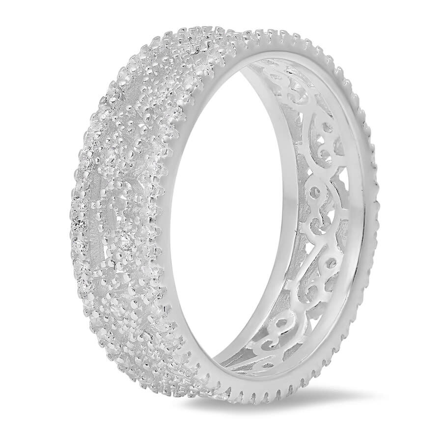 Kylie Harper Sterling Silver Vintage Floral Cz Eternity Band Ring