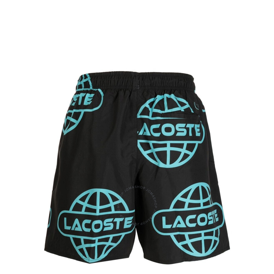Lacoste Globe Printed Swim Shorts In Black