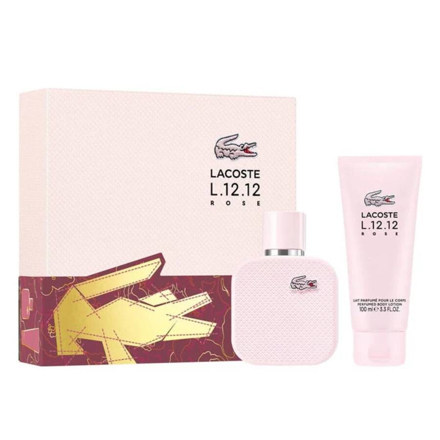 Lacoste Ladies L.12.12 Eau De Parfum Rose Body Lotion Gift Set Fragrances 3386460150156 In Pink