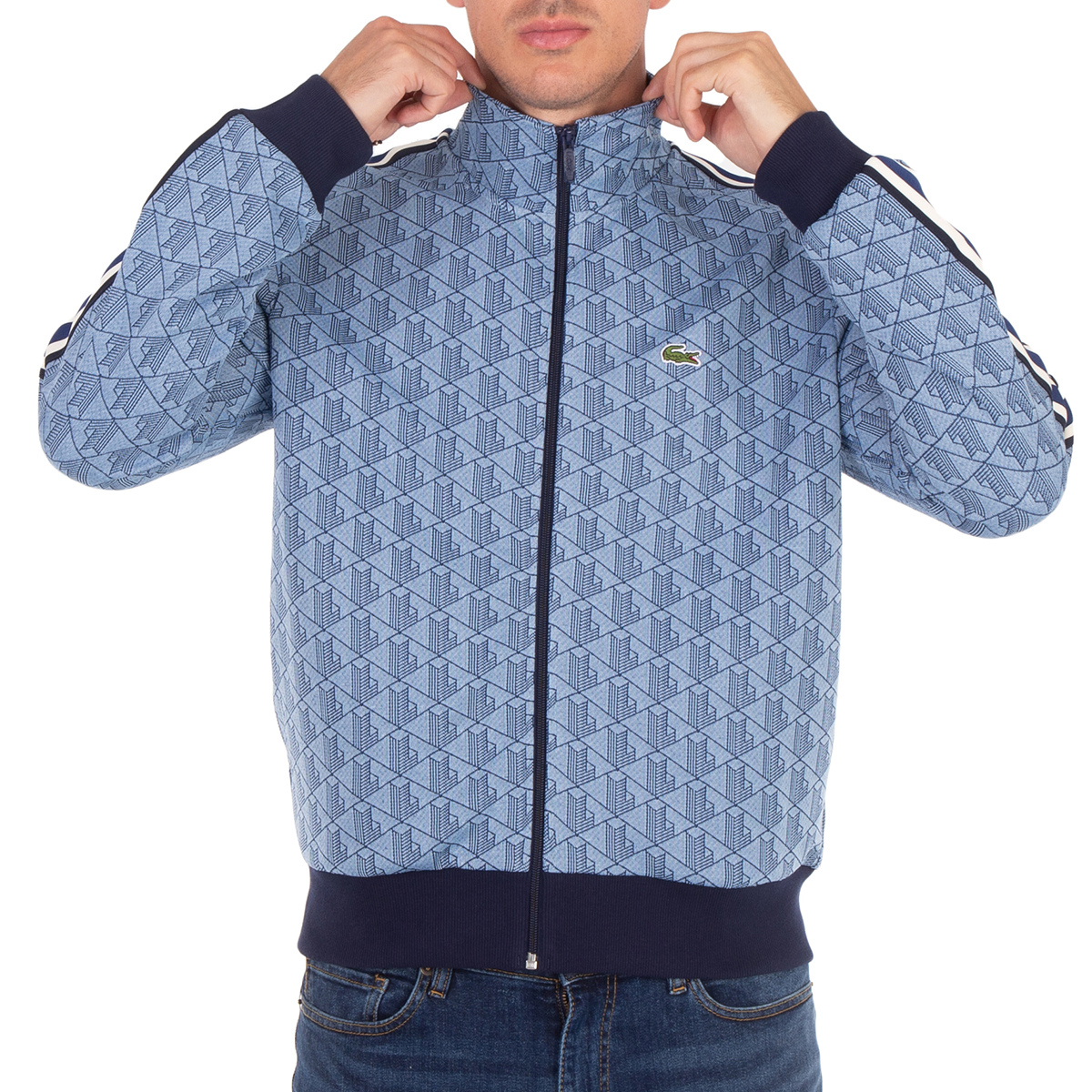 LACOSTE 幾何学模様 ジップアップジャケット M Lacoste Monogram Zip-Up Sweatshirt, Brand Size 4 (Medium) SH1368