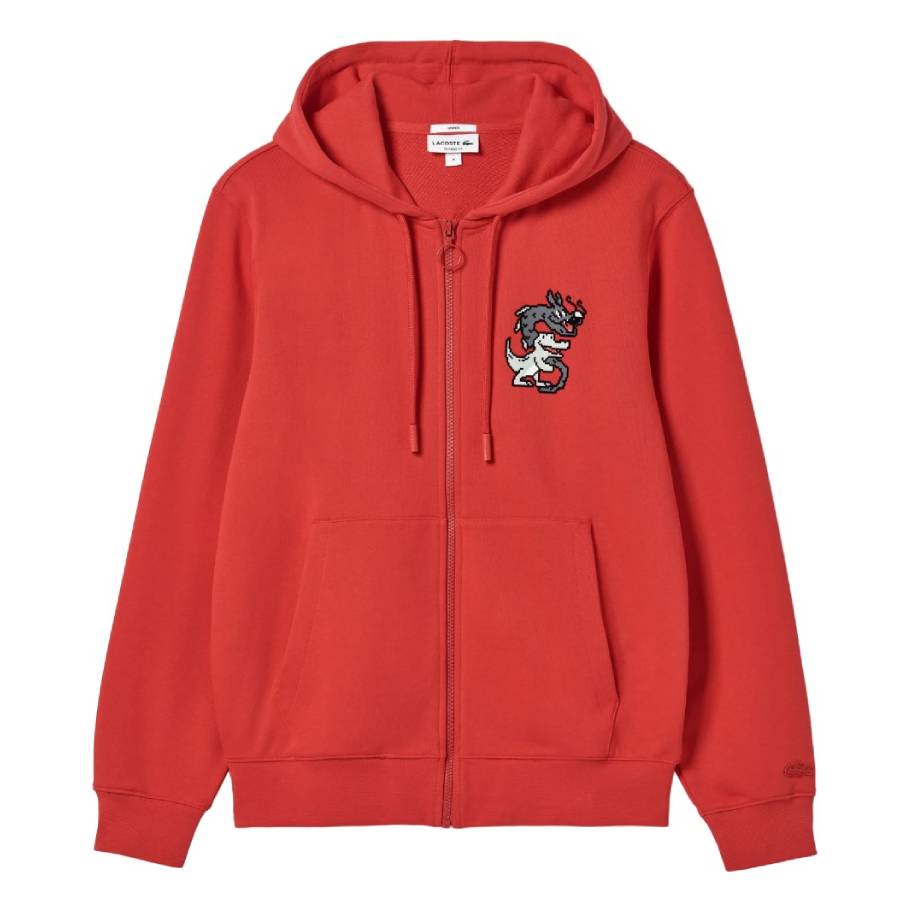 Lacoste Red 3D Dragon Print Cotton Hoodie, Size X-Small SH4758-MO