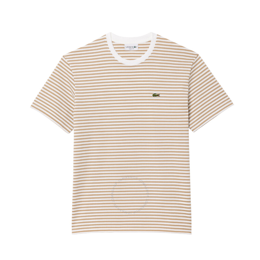 Lacoste Striped Crew Neck Cotton T-shirt In White