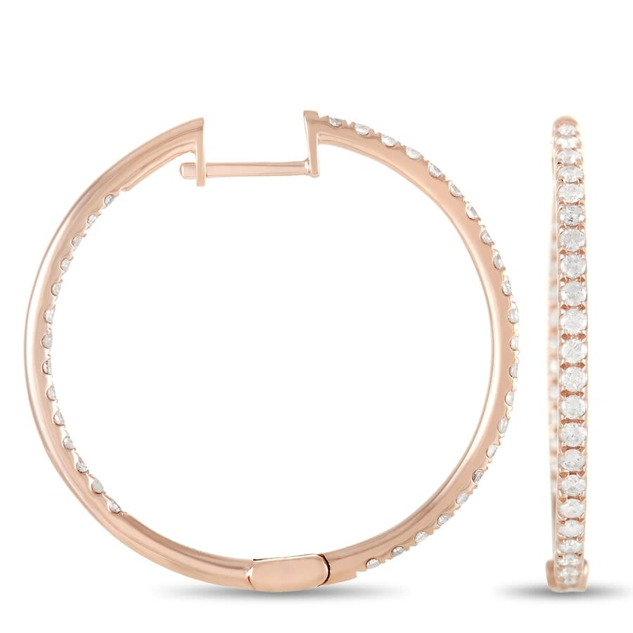 Shop Lb Exclusive 14k Rose Gold 1.0ct Diamond Hoop Earrings In Multi-color