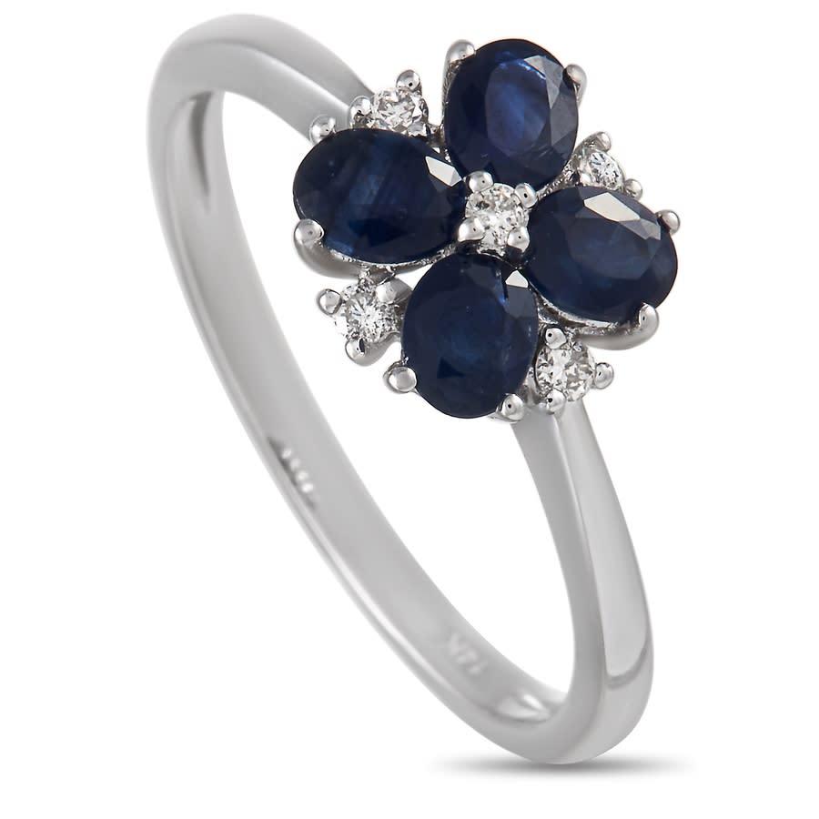 Sapphire Ring With 0.08Ct Diamonds In 9ct White Gold main image 1