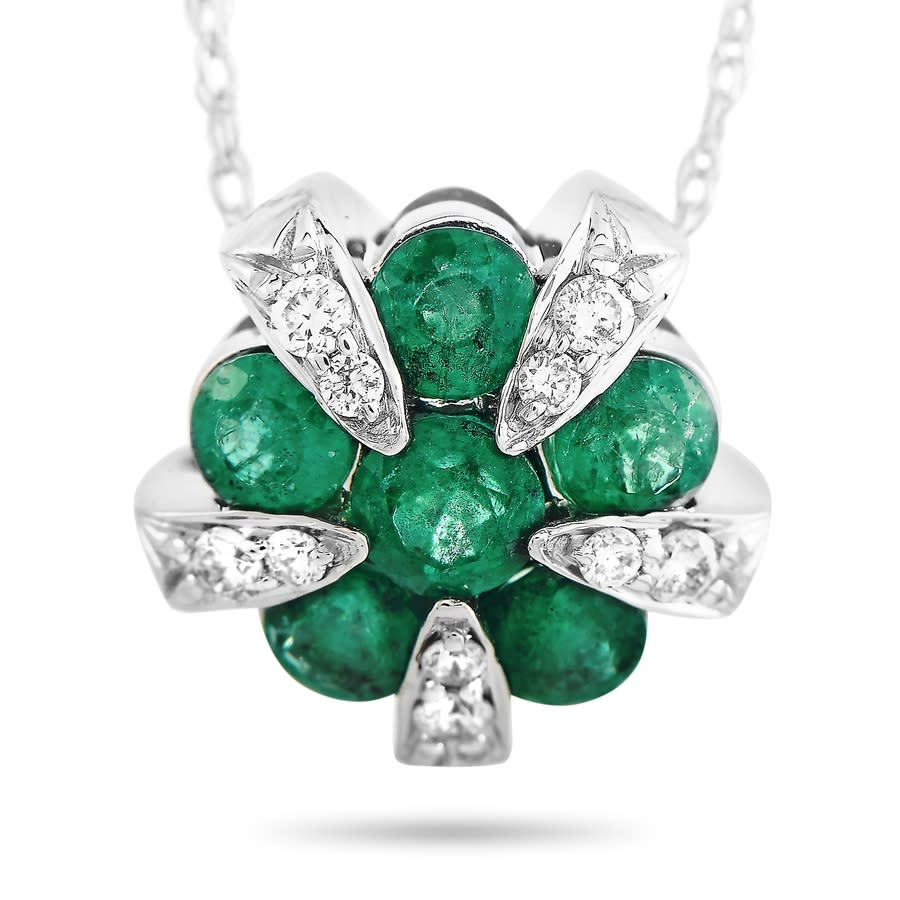 Lb Exclusive 14K White Gold 0.09 ct Diamond and Emerald Round Pendant ...