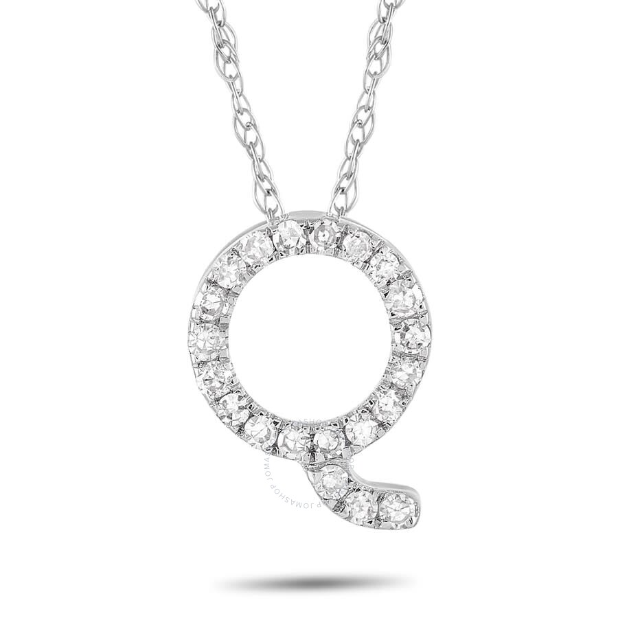 Lb Exclusive 14k White Gold 0.10 Ct Diamond Initial X2018 Q X2019 Necklace In Multi-color