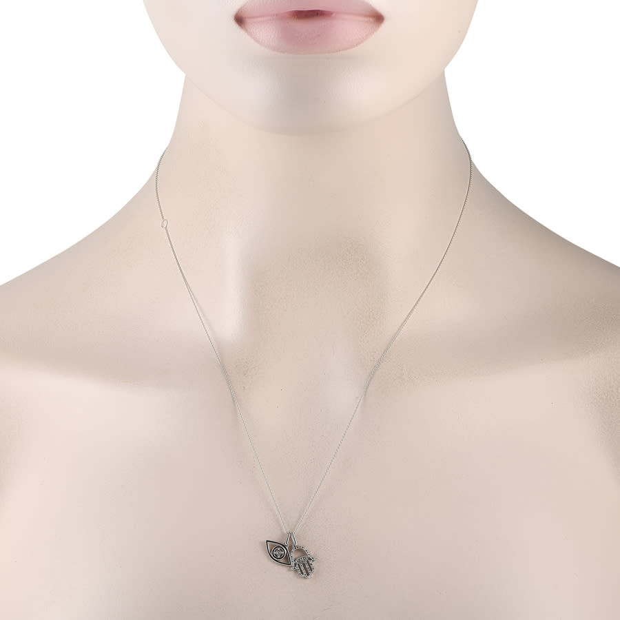 Lb Exclusive 14k White Gold 0.10ct Diamond Hamsa Pendant Necklace Pn15480 W