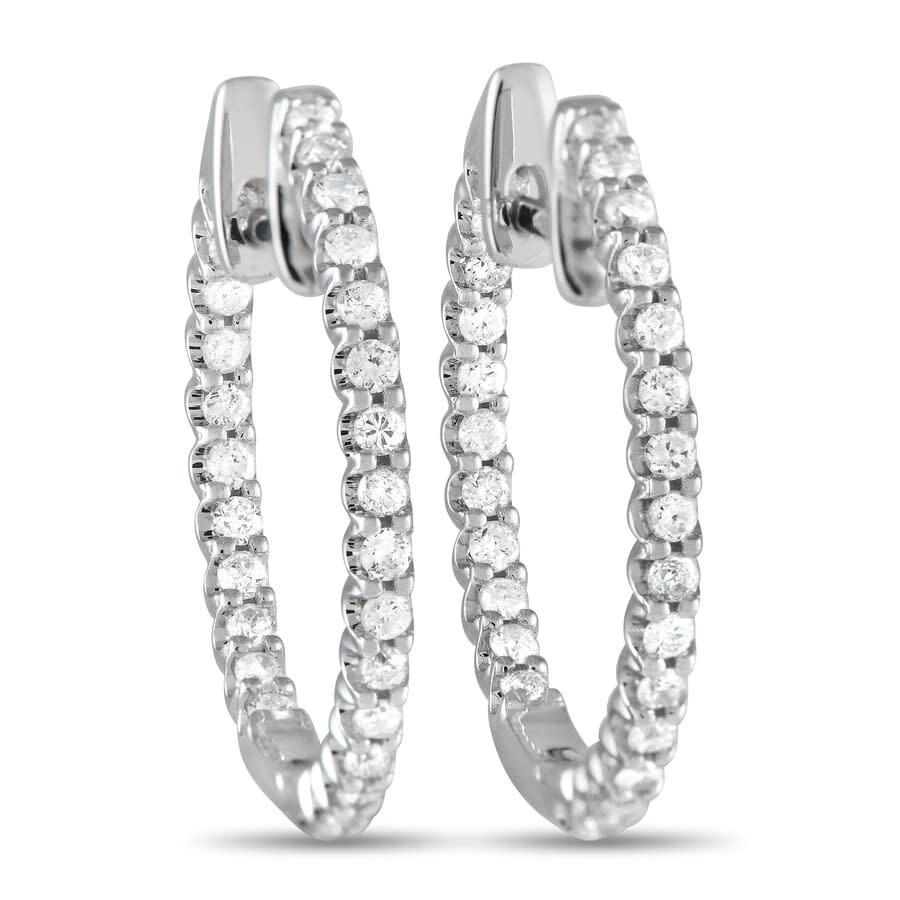Lb Exclusive 14k White Gold 0.42ct Diamond Inside Out Hoop Earrings