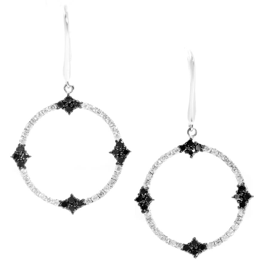 Lb Exclusive 14k White Gold Black White Diamond Pave Dangle Earrings