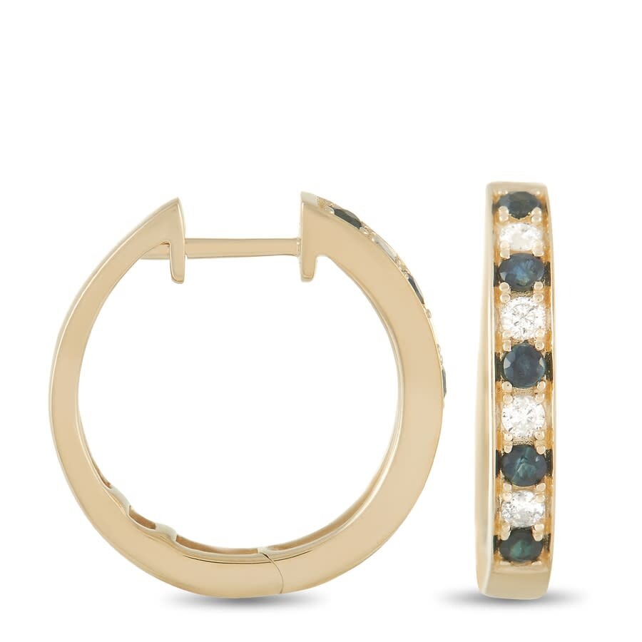 Lb Exclusive 14k Yellow Gold 0.25ct Diamond And Sapphire Hoop Earrings In Multi-color