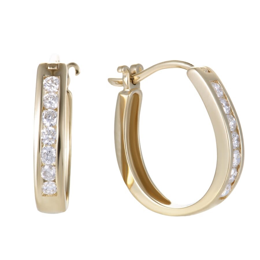 Lb Exclusive 14k Yellow Gold 0.33 Ct Diamond Small Oval Hoop Earrings In Multi-color