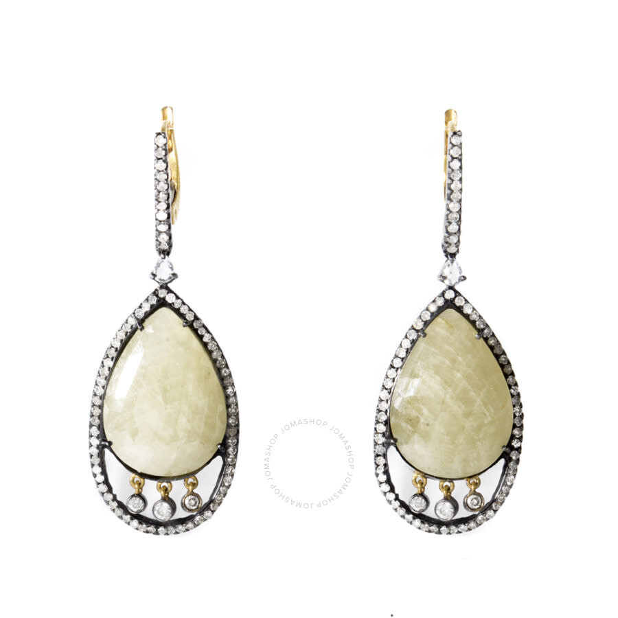 Lb Exclusive 18k Gold Stainless Steel Yellow Sapphire Diamond Earrings Er3860 In Multi-color