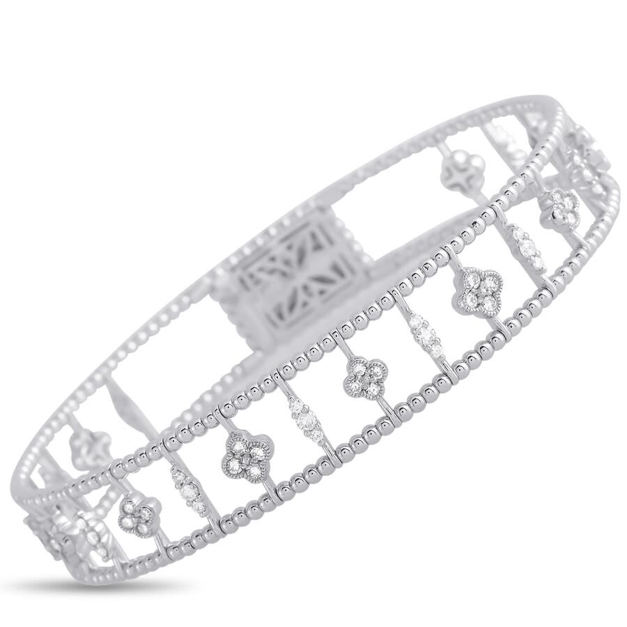 Lb Exclusive 18K White Gold 1.24 ct Diamond Dainty Flower Bangle Bracelet MF08092321W