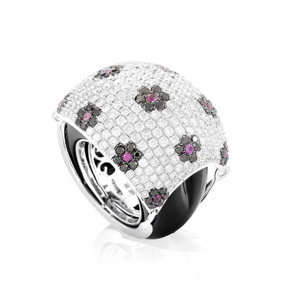 Lb Exclusive 18k White Gold Floral Gemstone Pave Dome Ring In Multi-color