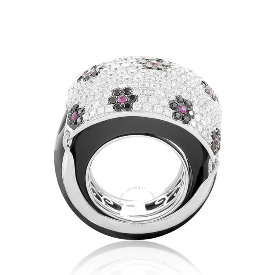 Lb Exclusive 18k White Gold Floral Gemstone Pave Dome Ring In Multi-color