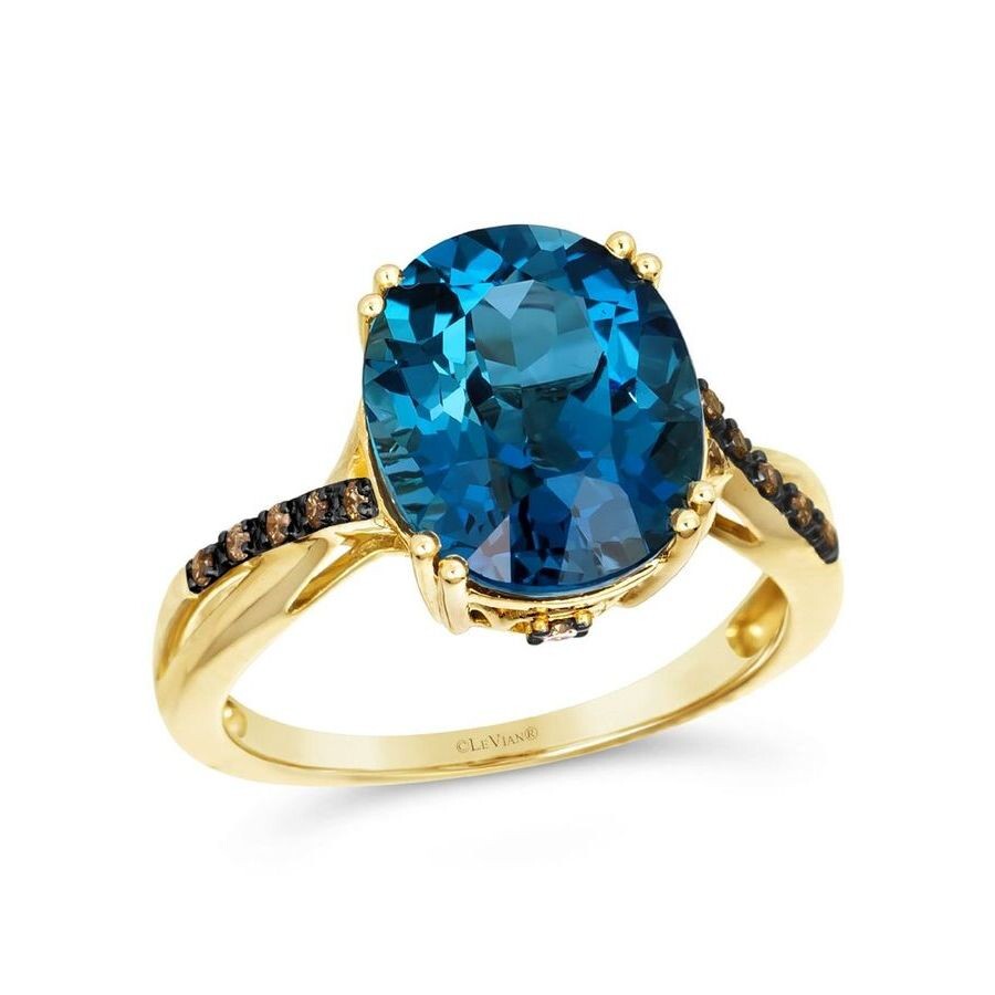 LE VIAN LE VIAN LADIES SEMI PRECIOUS RING FEATURING 5 CTS. DEEP SEA BLUE TOPAZ SET IN 14K HONEY GOLD