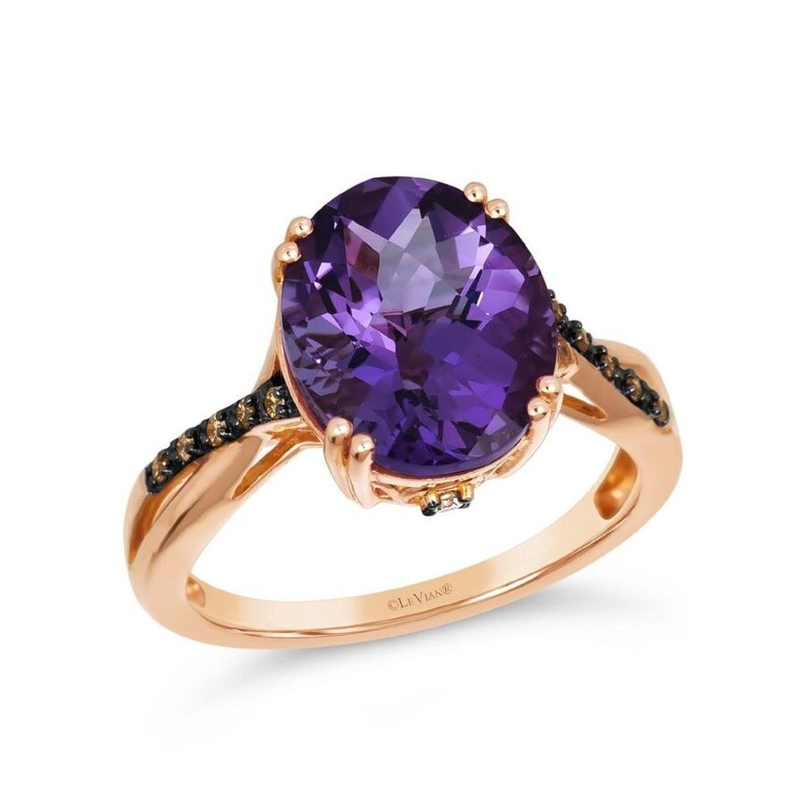Le Vian Ladies Semi Precious Ring Featuring 4 Cts. Grape Amethyst Set In 14k Strawberry Gold In Yellow