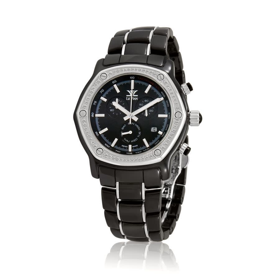 Le Vian Chronograph Watch- Stainless Steel Le Vian Soho III Black Diamond Mens Watch, Swiss Chronograph  main image 4