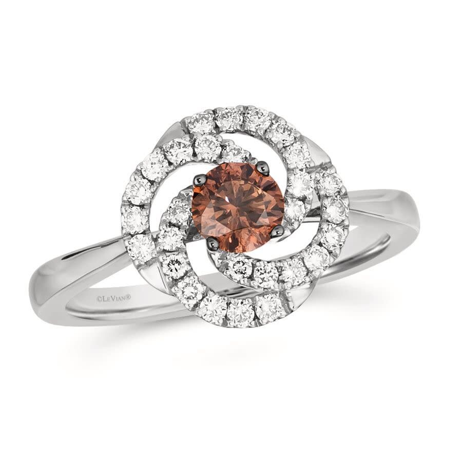 Le Vian Ladies Chocolate Diamonds Solitaire Rings Set In 14k Vanilla Gold In White